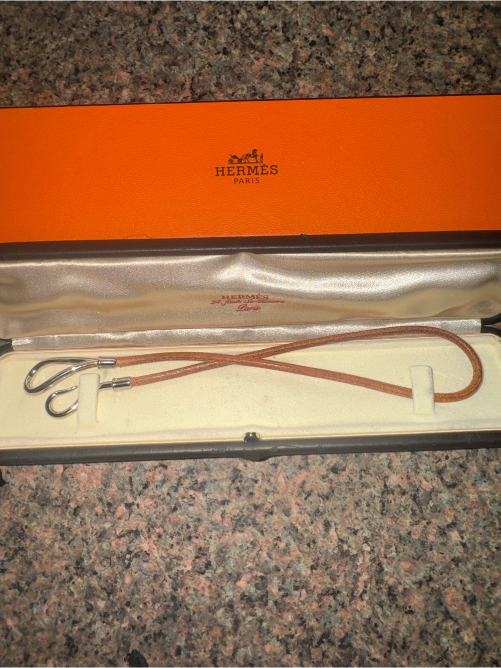 Hermes Vintage Tan Leather Cord Choker Wrap Bracelet Clamshell/Box Included